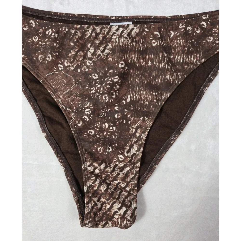 No Boundaries Bikini Set Brown Print Bandeau Cheeky High Leg M 8-10 NWT